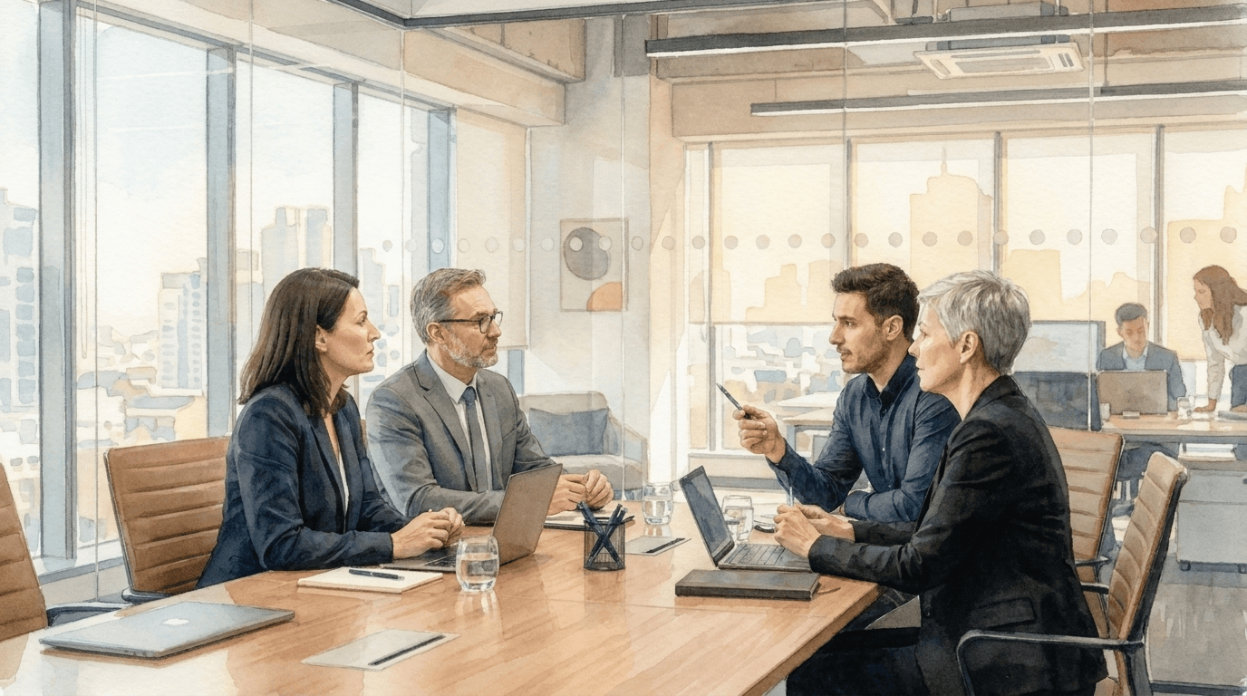 Leadership team reviewing company-culture metrics